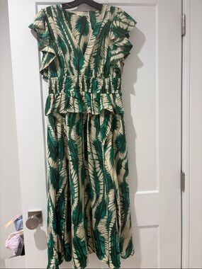 Ulla Johnson Green and Cream Tropical Leaf Dress